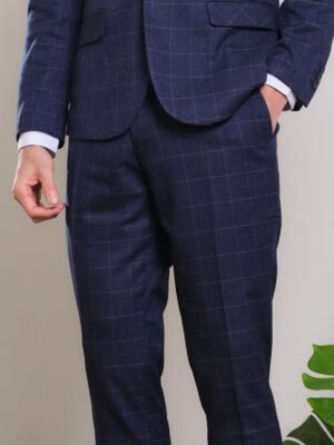 藍格仿毛呢／橘咖虛線・同款西褲