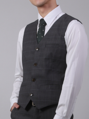 【新修身版】威爾斯格紋中灰背心・內斂穩重質感款