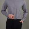 經典灰色襯衫・釘釦領口袋款