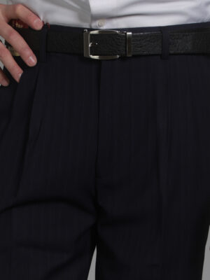 丈青條紋打褶西裝褲