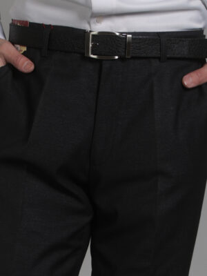 黑色微珠光平面西裝褲