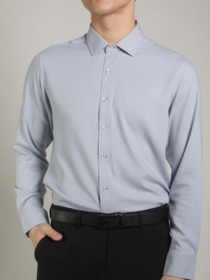 免燙淺藍色襯衫・柔軟彈性佳・小領設計