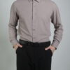 免燙咖灰色襯衫・柔軟彈性佳・小領設計
