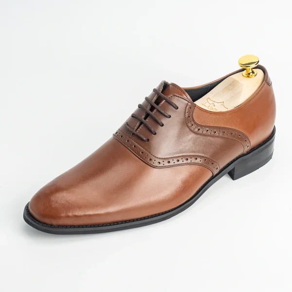 台灣手工皮鞋｜經典熱銷・繫帶小牛皮鞍部牛津鞋 焦糖棕