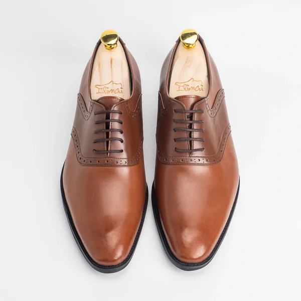 台灣手工皮鞋｜經典熱銷・繫帶小牛皮鞍部牛津鞋 焦糖棕