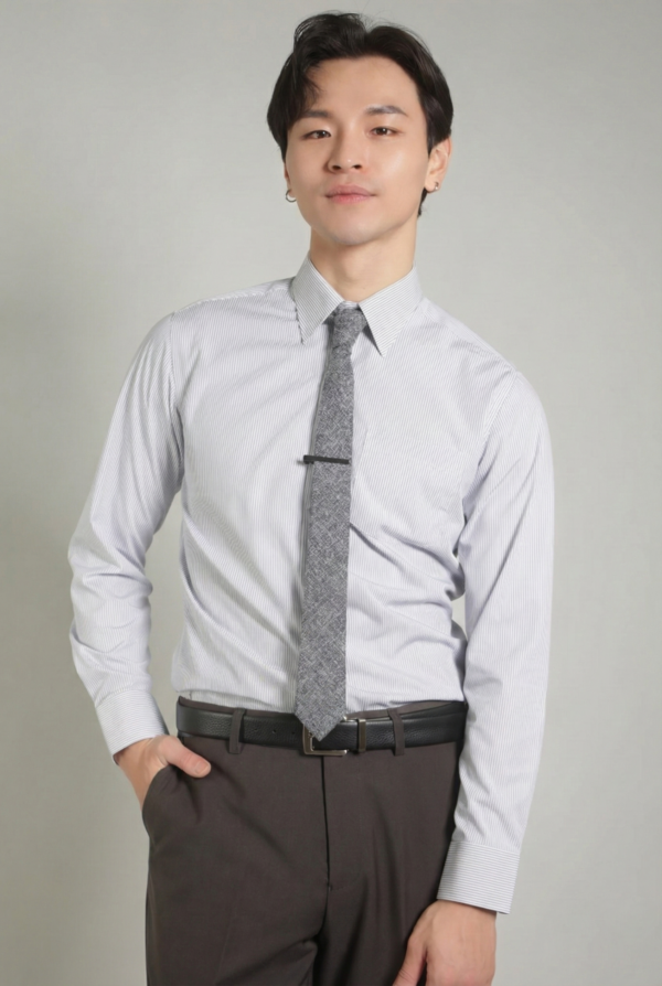 淺灰直條紋襯衫・直挺抗皺