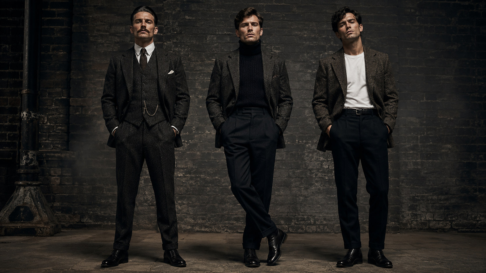 Peaky Blinders 現代穿搭三方案:正式版三件式、半正式高領毛衣版、日常白T版