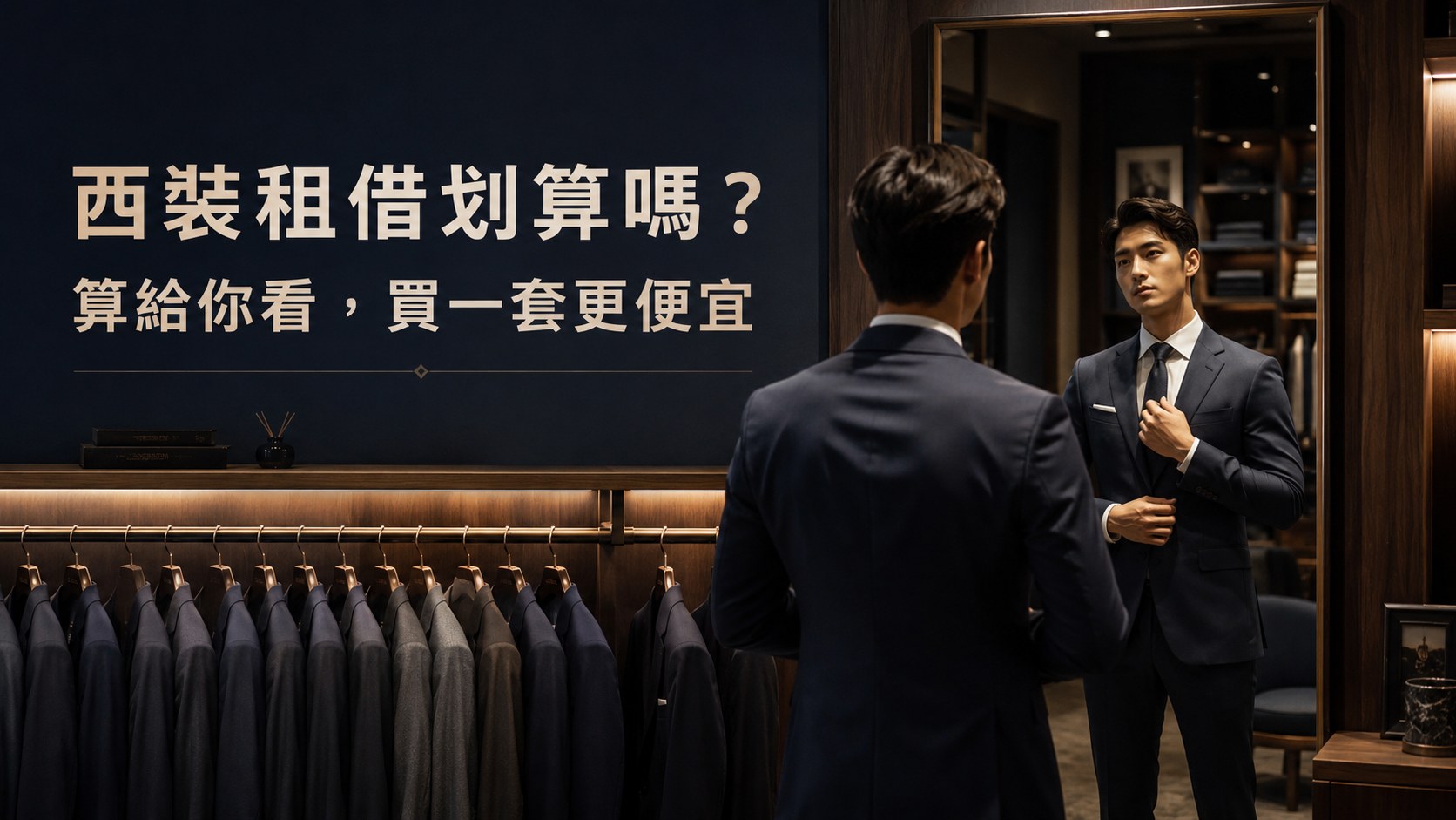西裝租借划算嗎 成套西裝現貨陳列與試穿情境